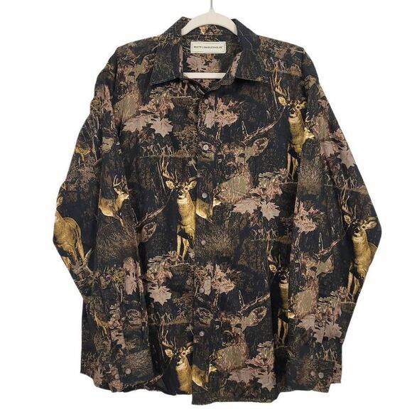 Bit & Bridle Deer‎ Print Camouflage Button Down Shirt Sz L Hunting Outdoors Camo - Picture 1 of 5